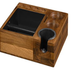 Walnut wood knock box and portafilter tamper holder set